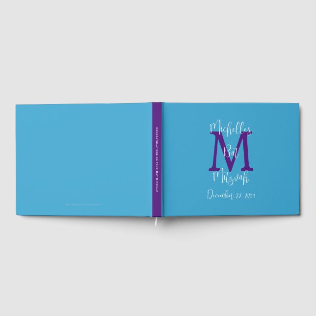 Bat mitzvah Monogram Himlar Blue Lila White Sign-I Gästböcker (Full)