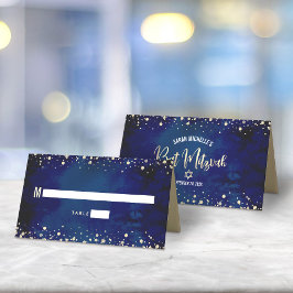Bat Mitzvah Navy Akvarell Guld Glitter Skrift Placeringskort
