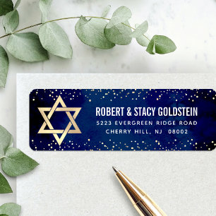 Bat Mitzvah Navy Guld Glitter Fetstil Returadress Etikett