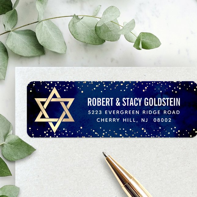 Bat Mitzvah Navy Guld Glitter Fetstil Returadress Etikett (Skapare uppladdad)