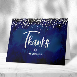 Bat Mitzvah Navy Silver Glänsande Folie Modern Skr Tack Kort