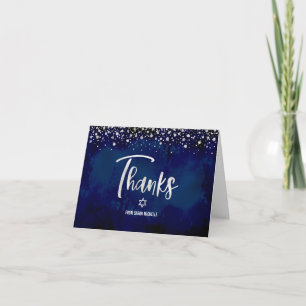 Bat Mitzvah Navy Silver Glänsande Folie Modern Skr Tack Kort