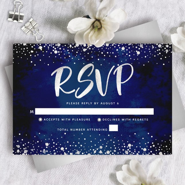 Bat Mitzvah Navy Silver Glitter Script Akvarell OSA Kort (Skapare uppladdad)