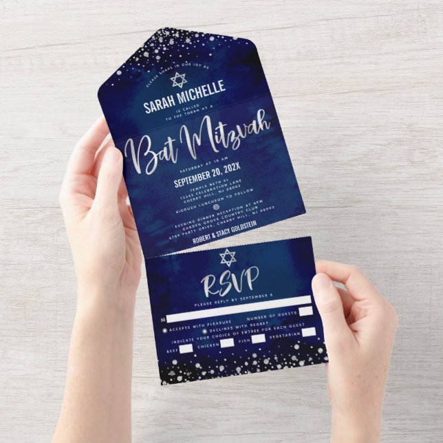 Bat Mitzvah Navy Silver Glitter Script Fest Bold (Tearaway)