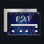Bat mitzvah Navy Watercolor Silver Script Entrée OSA Kort<br><div class="desc">Var stolt, gladd och visa den här milstolpen av din favoritBat mitzvah! Inkludera det här fantastiska, moderna OSA-kortet för personlig för evenemanget. Bild faux faux silver foil calligraphy script och konetti täcker över en rik, dramatisk, marin blå bakgrund. Anpassa anpassningsbarna med alternativen "svara senast" och "ange". Matchning och samordning av...</div>