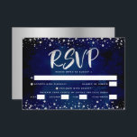Bat mitzvah Navy Watercolor Silver Script Entrée OSA Kort<br><div class="desc">Var stolt, gladd och visa den här milstolpen av din favoritBat mitzvah! Inkludera det här fantastiska, moderna OSA-kortet för personlig för evenemanget. Bild faux faux silver foil calligraphy script och konetti täcker över en rik, dramatisk, marin blå bakgrund. Anpassa anpassningsbarna med alternativen "svara senast" och "ange". Matchning och samordning av...</div>