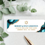 Bat mitzvah nutida turkos Guld-agate Adress Returadress Etikett<br><div class="desc">Var stolt, gladd och fira denna milstolpe av din favoritBat mitzvah när du användor den här coolan, unika, moderna, personligens returadressetikett! Fet, mörk tealblått och faux guld typografi och en faux guld Star av David täcker en enkel, ren vit bakgrund med turkosblått agate sten accentuerad med faux guld vener. Anpassa...</div>