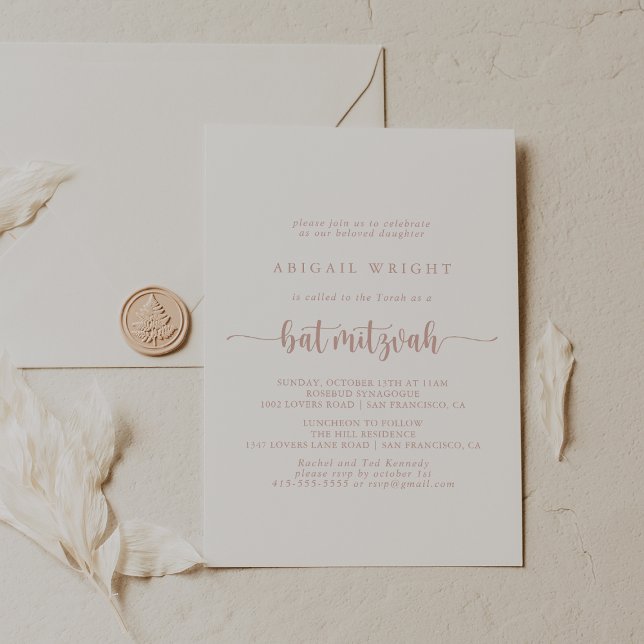 Bat mitzvah om minimal kalligrafi i ro Guld Inbjudningar (Skapare uppladdad)