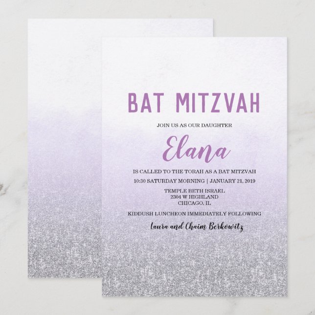 Bat Mitzvah Ombre Lavendel Inbjudan (Fram/baksida)