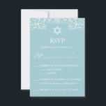 Bat mitzvah OSA för nätt eleganta blått<br><div class="desc">Denna formella eleganta bat mitzvah OSA kort presenterar en vitdavidsstjärna och en dekorativ vitdesign längs det bästa av kortet och en nätt blåttbakgrund.</div>