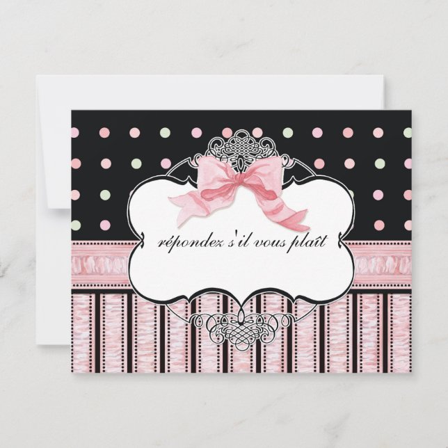 Bat mitzvah OSA - Fransk Bow Dot Swirl Kort (Framsida)