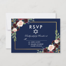 Bat mitzvah OSA i Burgundy Blue Blommigt Guld Kort