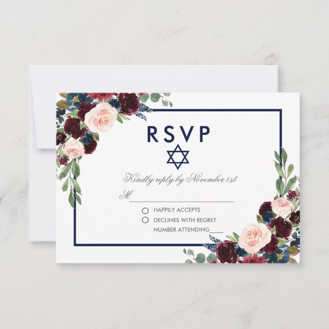 Bat mitzvah OSA i Burgundy Blue Blommigt Silver (Framsida)