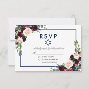 Bat mitzvah OSA i Burgundy Blue Blommigt Silver Kort