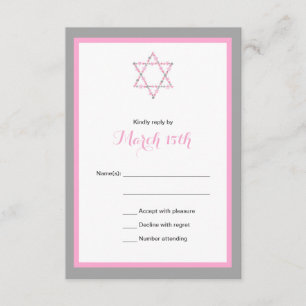 Bat mitzvah OSA KORT för rosa Blommigt Star