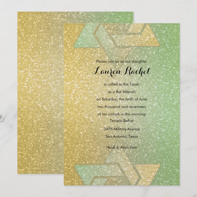 Bat mitzvah övertoning för övertoning av övertonin inbjudningar (Fram/baksida)