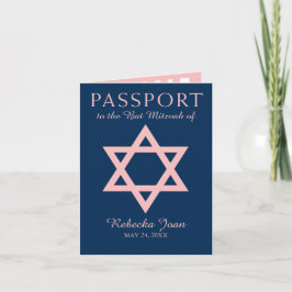 Bat mitzvah pass för blått- och rosadavidsstjärna inbjudan