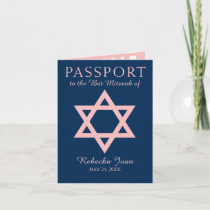 Bat mitzvah pass för blått- och rosadavidsstjärna inbjudan