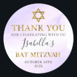 Bat mitzvah Pastel Lila Guld Tack Runt Klistermärke<br><div class="desc">Klassisk rund etikett för Pastel Lila Guld Tack Bat mitzvah</div>