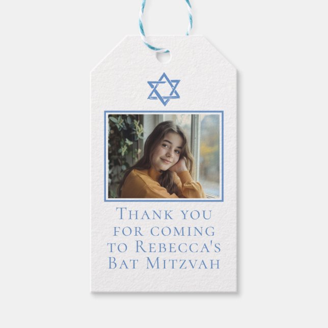 Bat mitzvah Photo Blue Star av David Party Presentetikett (Framsidan)