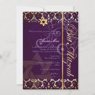 Bat mitzvah/plommon/guld inbjudningar
