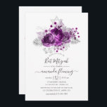 Bat mitzvah plommon och Silver vattenfärg Inbjudningar<br><div class="desc">Mörk plum lila ro och faux silver glitter tropical foliage bat mitzvah inbjudan med elegant handskriftstypografi.</div>