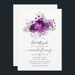 Bat mitzvah plommon och Silver vattenfärg Inbjudningar<br><div class="desc">Mörk plum lila ro och faux silver glitter tropical foliage bat mitzvah inbjudan med elegant handskriftstypografi.</div>