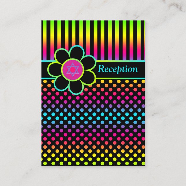 Bat mitzvah Polka dots-kort för Neon Rand Tilläggskort (Framsida)