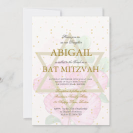 Bat mitzvah Poppies Blommigt Guld Rosa Star of Dav Inbjudningar