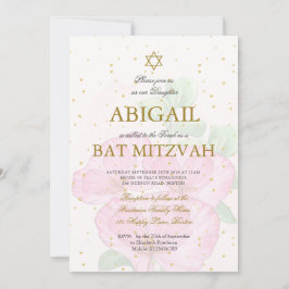 Bat mitzvah Poppies Blommigt Guld Rosa Tvättar Inbjudningar