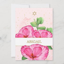 Bat mitzvah Poppies Blommigt Guld Rosa Tvättar Inbjudningar