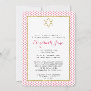 BAT MITZVAH prickprick mönster guld glitter rosa Inbjudningar