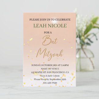 Bat mitzvah,Pub Mitzvah Birthday Rosa Guld Glitter Inbjudningar