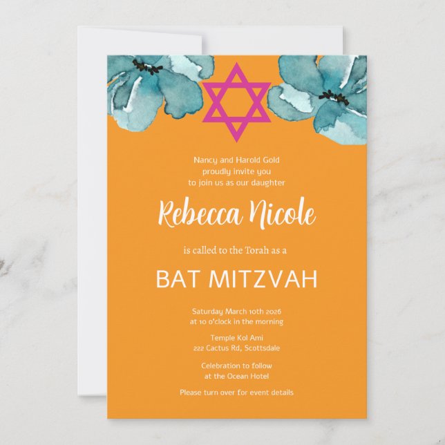 Bat mitzvah QR-kod för rosa Inbjudningar (Framsida)