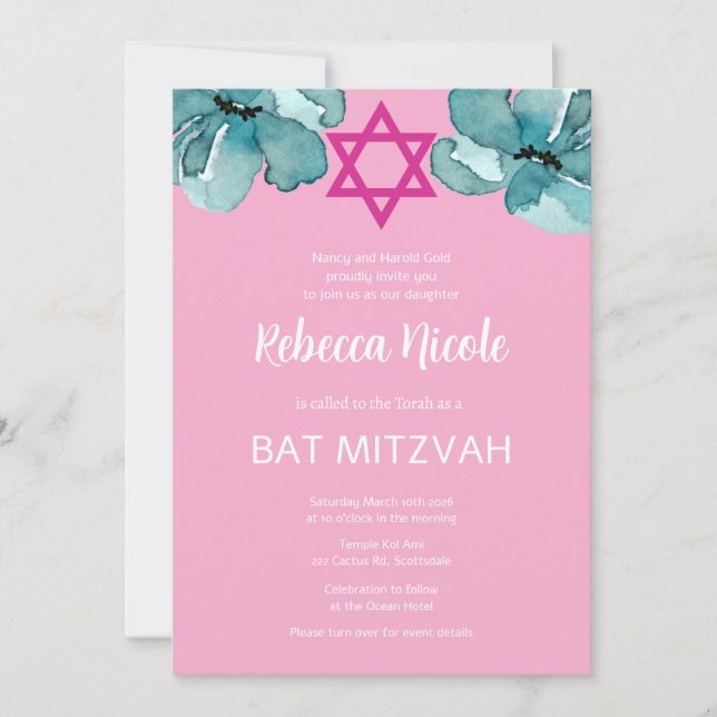 Bat mitzvah QR-kod för rosa Inbjudningar (Framsida)
