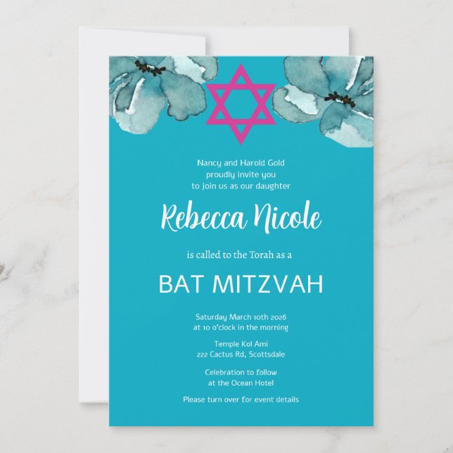 Bat mitzvah QR-kod för rosa Inbjudningar (Framsida)