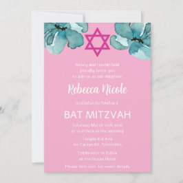 Bat mitzvah QR Rosa Watercolor-Blommigt Inbjudningar