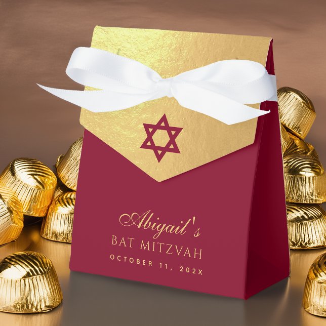 Bat Mitzvah Red Star of David Faux Gold & Burgundy Presentaskar (Skapare uppladdad)