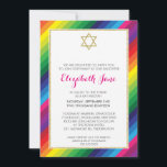 BAT MITZVAH regnbåge rand mönster guld glitter Inbjudningar<br><div class="desc">Obs! Effekten Glittery guld är en utskriven bildEn fetstilt och skarp regnbågsformad design för ditt barns BAT MITZVAH INVITATIONER. Wow dina vänner och din familj med detta lilla nummer;D-format som mall är det enkelt att lägga till egna uppgifter, lägga till ditt foto eller slått anpassa knappen och du kan lägga...</div>