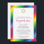 BAT MITZVAH regnbåge rand mönster guld glitter Inbjudningar<br><div class="desc">Obs! Effekten Glittery guld är en utskriven bildEn fetstilt och skarp regnbågsformad design för ditt barns BAT MITZVAH INVITATIONER. Wow dina vänner och din familj med detta lilla nummer;D-format som mall är det enkelt att lägga till egna uppgifter, lägga till ditt foto eller slått anpassa knappen och du kan lägga...</div>