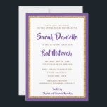 Bat mitzvah rektangel lila och Guld Glitter Inbjudningar<br><div class="desc">Trendigets Bat mitzvah inbjudan innehåller gnistrande faux glitter som är skrivet mot en solid färg-bakgrund. Använda mallformuläret om du vill lägga till egen information. Du kan använda funktionen "Anpassa" för att ändra teckensnittet stil,  färg och layouten.</div>