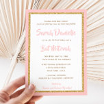 Bat mitzvah rektangel rosa och Guld Glitter Inbjudningar<br><div class="desc">Trendigets Bat mitzvah inbjudan innehåller gnistrande faux glitter som är skrivet mot en solid färg-bakgrund. Använda mallformuläret om du vill lägga till egen information. Du kan använda funktionen "Anpassa" för att ändra teckensnittet stil,  färg och layouten.</div>