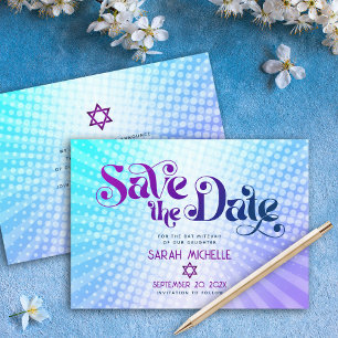 Bat mitzvah Retro Blue Lila Ombre Gradient Boho Spara Datumet