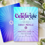 Bat mitzvah Retro Boho Lila Blue Gradient Fold Tilläggskort<br><div class="desc">Var stolt, gladd och visa den här milstolpen av din favoritBat mitzvah! Inkludera den här Groovy boho-retro, infoga personlig om du vill ha mer information om din händelse. Roligt, trendig, fet lila och marin blå typografi med modern sans serif-typografi täcker över en bakgrund av poplight turkos och lila gradientstrålar med...</div>