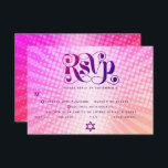 Bat mitzvah Retro Boho Rosa Orange Gradient Entrée OSA Kort<br><div class="desc">Var stolt, gladd och visa den här milstolpen av din favoritBat mitzvah! Inkludera det här boho, retro, OSA för personlig-inmatningskort för din händelse. Roligt, trendig, shock rosa med fetstil och typografi av lila med modern sans serif-typografi täcker över en bakgrund av poplight orange och gradientstrålar av rosa med vita prickar....</div>