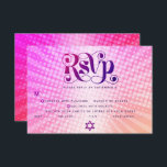 Bat mitzvah Retro Boho Rosa Orange Gradient Entrée OSA Kort<br><div class="desc">Var stolt, gladd och visa den här milstolpen av din favoritBat mitzvah! Inkludera det här boho, retro, OSA för personlig-inmatningskort för din händelse. Roligt, trendig, shock rosa med fetstil och typografi av lila med modern sans serif-typografi täcker över en bakgrund av poplight orange och gradientstrålar av rosa med vita prickar....</div>