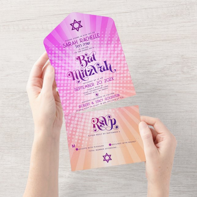 Bat mitzvah Retro Boho Rosa Orange Gradient fet (Tearaway)