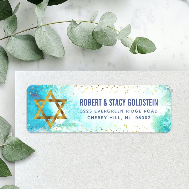 Bat mitzvah returadress för vattenfärgen turkos etikett (Skapare uppladdad)