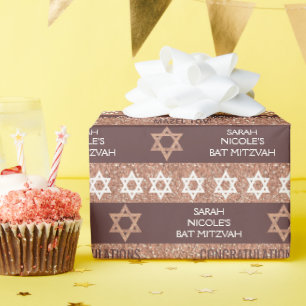Bat mitzvah Ro Guld Glitter Rand Mönster Presentpapper
