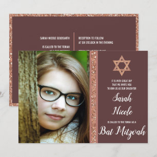 Bat mitzvah Ro Guld, modern foto Chic Glitter Inbjudningar
